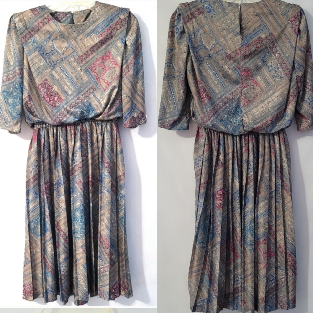 Vintage MCS Ltd New York Dress Sz 6 Petite Muted Floral Abstract